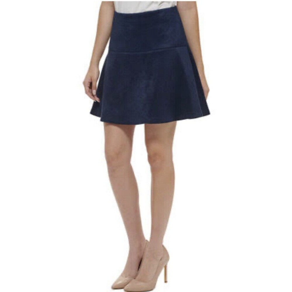 Tommy Hilfiger Skirt Size 2 Blue Faux Suede Mini Skater Casual High Rise Y2K NWT